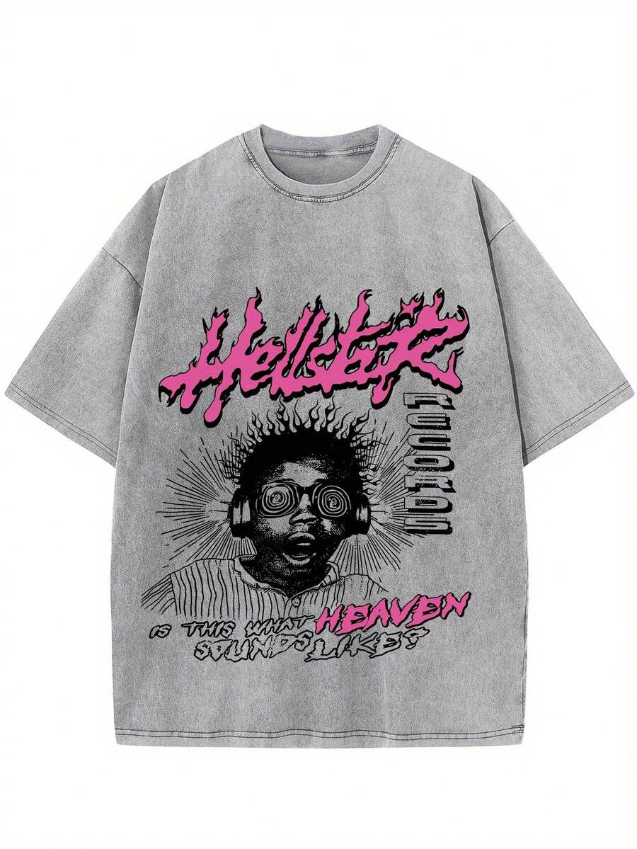 Retro Printed Men's Vintage Round Neck Short Sleeve Cotton T-Shirt, Casual Summer T-Shirt For Everyday Street Style - 灰色 - 查看 1