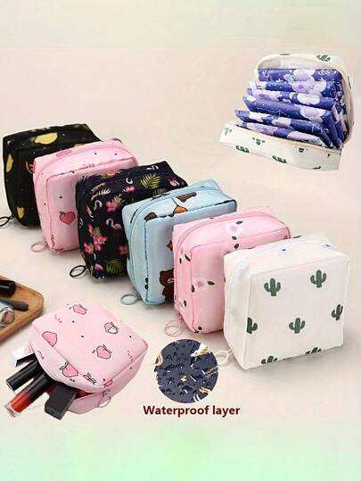 6/1 pieza Bolsa de almacenamiento de toallas sanitarias de dibujos animados, bolsa portátil de gran capacidad para toallas sanitarias, bolsa de almacenamiento para el hogar, de gran capacidad, bolsa portátil para herramientas menstruales, bolsa de almacenamiento multifuncional, bolsa de almacenamiento de almohadillas para la lactancia, bolsa de almacenamiento de tampones, bolsa de almacenamiento de suministros para mujeres