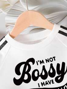 Tween Girls' Letter Print Crew Neck Sweatshirt And Pants Casual Outfit