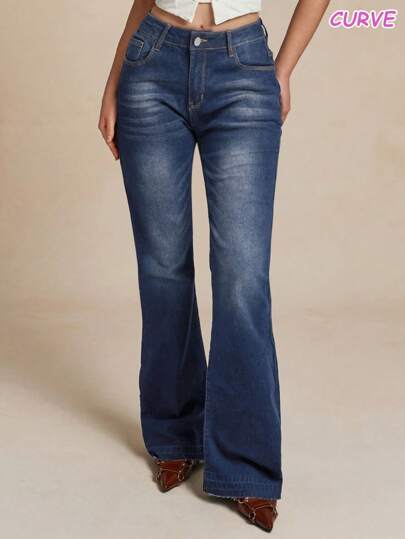 大码喇叭牛仔裤，休闲低腰牛仔裤，弹力喇叭牛仔裤，Y2K风格棉质夏季牛仔裤