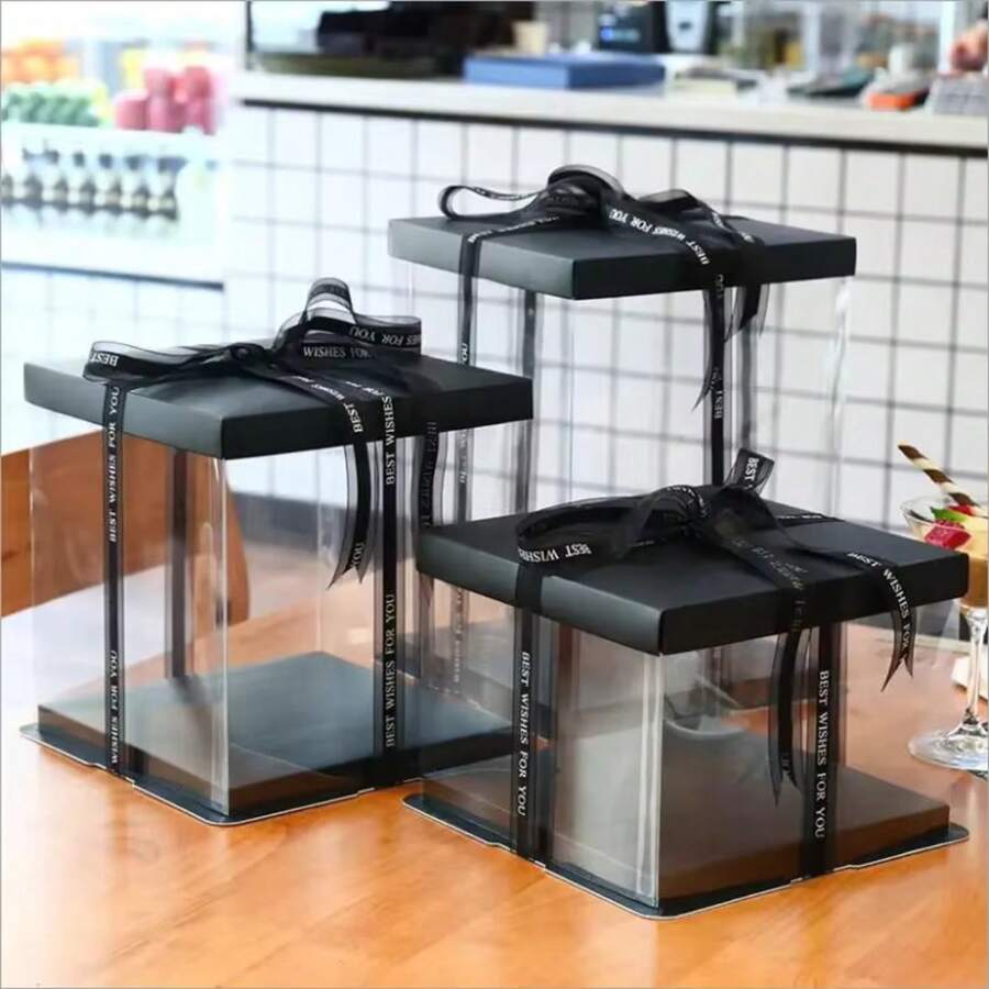 1 pieza Caja de regalo transparente de material PET de 26cm/22cm/17cm, adecuada para chocolates, pasteles, suministros para fiestas, flores de Navidad, regalos de cumpleaños, decoraciones para fiestas de vacaciones, San Valentín, Halloween, aniversario, Navidad