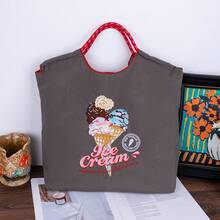 Women's Tote Bag, Sweet Ice Cream Embroidery Design, Lightweight Large Capacity, Suitable For Shopping, Party, Commuting, Christmas Gift, Handbag, Commuter Bag, Ladies Purse