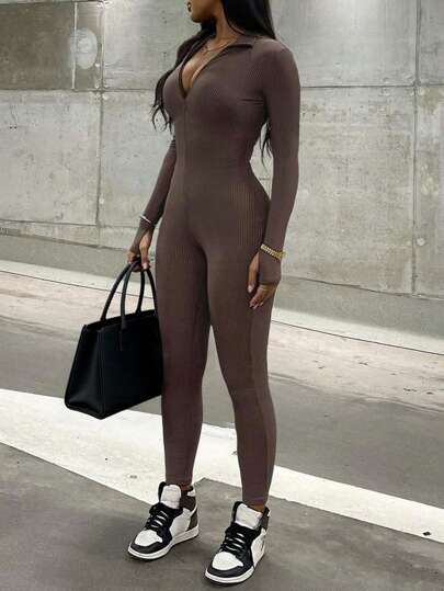 Zipper Tight Fit Jumpsuit