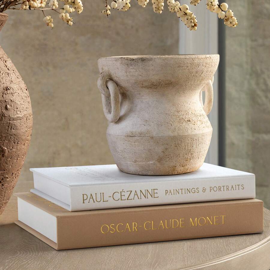 Aesthetic Decorative Books - Coffee Table Books Decor - Faux Decor Book Storage Box For Decoration - Set Of 2 Linen Fake Book For Home Table Decor - Bedside Tables Decors - Home Room Bookshelf Decors - Beige&Brown - 查看 1