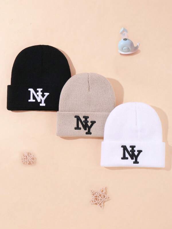 Fashionable Knitted Cap Babies, Girls And Boys, New York Letter Embroidery Autumn And Winter, Warm And Comfortable. The Cute New York Lettering Embroidery Design Is The Perfect Choice For Keeping Babies Warm, Outdoor Games And Party Gifts