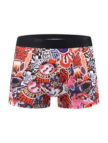6 piezas de bóxer tipo brief para hombres con estampado aleatorio de graffiti, ropa interior gráfica, adecuada para Navidad