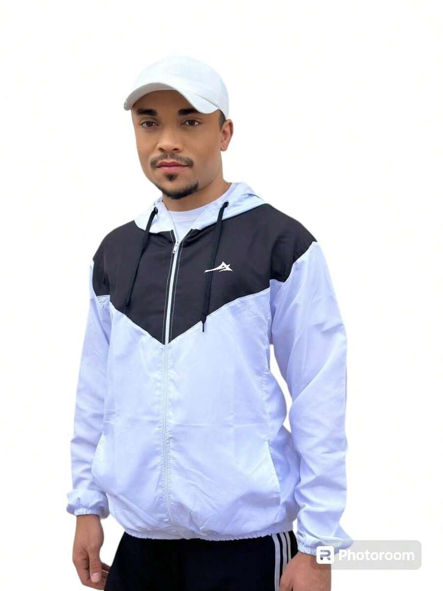 Men's Windbreaker Tactel Plain And Combined/Logo. - 白色/黑色/原木色 - 查看 1