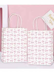 1/6/12/20个装粉色蝴蝶结纸质礼品袋，女士生日圣诞派对糖果回礼袋，带提手，适合新娘订婚派对用品，尺寸：8.3 x 5.9 x 3.1 英寸 - 彩色 - 查看 6