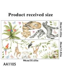 1 Set Cute Cartoon Small Animal Green Plant Combination Wall Sticker Glass Bedroom Children's Room Living Room Kindergarten Background Decoration Wall Sticker