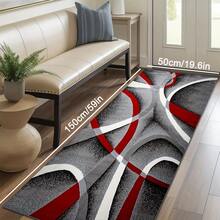 1pc Luxury Elegant Minimalist Modern Abstract Geometric Lines Area Rug, European & American , Red-Gray Rectangular Soft Faux Wool Washable Carpet, Suitable For Living Room, Bedroom, Entryway, Bathroom, Hallway, Patio, Kitchen, Indoor Outdoor, All Season Large Size Mat, Home Decor - Multicolor - View 14