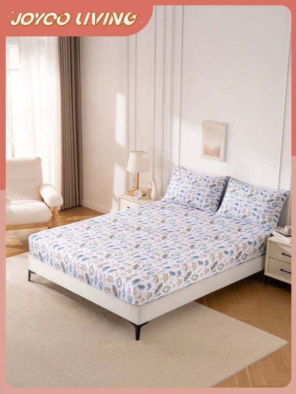 1 Pieza Sábana ajustada con estampado digital, ropa de cama, protector de colchón, cubrecama, sábana, decoración de otoño, patrón de corona de princesa azul y blanco, ideal para niñas, textil para el hogar acogedor, protector de colchón transpirable y anti-pelusas, suave y amigable con la piel, cubrecama con patrón de dibujos animados, decoración del hogar