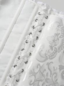 Áo nịt ngực ren thắt nút phía trước phía sau gợi cảm phong cách cổ điển thời trang đồ mặc ngoài định hình, thiết yếu cho các buổi hẹn hò và đi chơi/Áo nịt ngực, áo nịt ngực cho phụ nữ, áo nịt ngực màu hồng - trắng - Xem 5