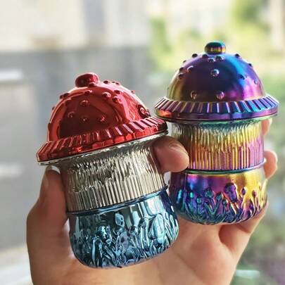 1 件全新蘑菇形 4 层金属研磨器吸烟配件，金属香草研磨器，有彩色/红色和蓝色可供选择