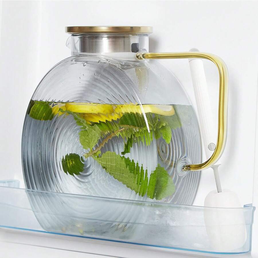 Glass Pitcher With Lids For Fridge Door, 2.51/84oz Large Iced Tea Pitcher With Handle, Borosilicate Water Jug For Sun Tea,Fruit Juice, Drinks, Lemonade, Cold Or Hot Beverages, Champagne - Trong sáng - Xem 1