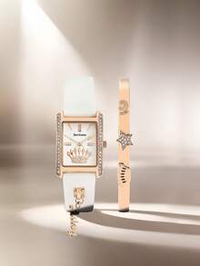 Juicy Couture Ladies Watch Women Rose Gold Watch & Bracelet with Charms Crystal Bracelet Watches Set Quartz Wristwatches for Women Great Gifts - 黑色 - 查看 1