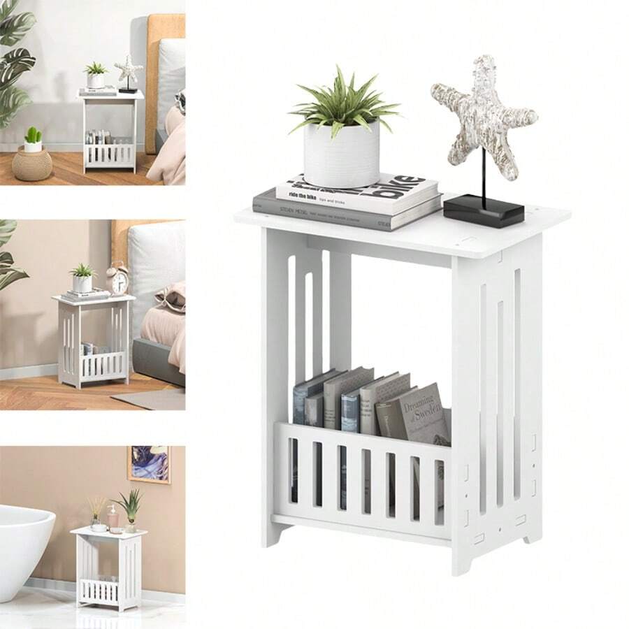 Vandise Modern White Nightstand Bedside Table, Small Narrow Side End Table For Sofa Living Room, Minimalist Storage Cabinet, Compact Slim Night Stand With Shelf