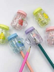 1pc/3pcs/5pcs Creative Pearl Milk Tea Cup Shaped Pencil Sharpener, Single Hole, Easy To Sharpen, Metal Blade, ABS Plastic Material, Anti-Scratch, Transparent Shavings Collector, Exquisite Design