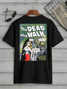 Maglietta da uomo con stampa di fumetti di zombie, girocollo, in puro cotone da 220 g/m², casual, alla moda, stampata su entrambi i lati (confezione da 1)