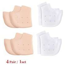 2 Pairs Of Silicone Heel Protectors, Heel Cups, Plantar Protectors, Heel Cushions, Gel Heel Covers For Flats, High Heels And Women's Formal Shoes, Soft Silicone Heel Covers, Cushioning In The Rear Palm, Scratch Resistant Bubble Protection, Comfortable Fit For Dance And Everyday Wear, Shoe Accessories, Insoles. (Skin Color + White)