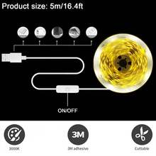 NBBUFF 3ft-50ft Luz de Tira de LED com Interruptor de Botão USB, Iluminação Noturna para Escadas, Muito Fácil de Instalar, Luz Branca Quente 3000K Adequada para Decoração de Quarto, Sala de Estar, Armário, Iluminação de Showroom, Espelho, Máquina de Costura, Guarda-Roupa