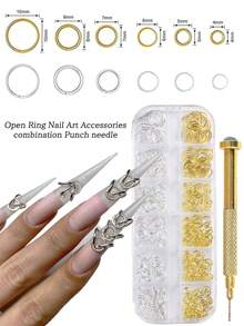 6/12pcs Grid Gold & Silver Nail Art Accessories Open Rings Connector Single Rings Metal Rings DIY Jewelry Making Materials For Bracelet, Necklace, Beading, Pendant Nail Supplies Nails Nail Charms - Multicolor - View 2