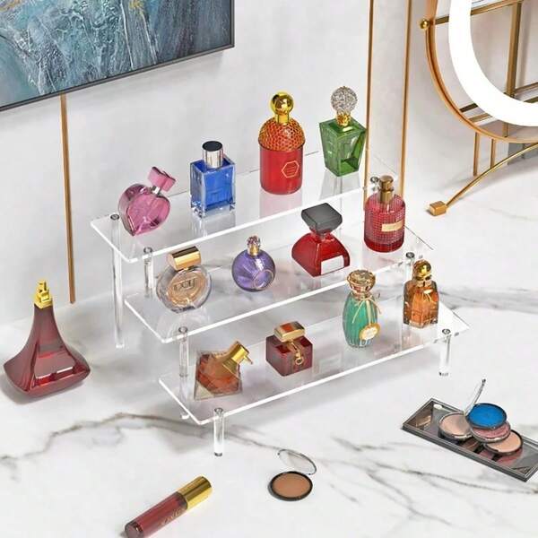 1pc Acrylic Storage Organizer Rack, Transparent Multi-Tier Display Stand For Figurines, Perfumes, Accessories