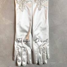 Customized Wedding Gloves, Long Sleeve White Wedding Gloves, Bride Customized Letter Gloves, Customized Wedding Long Gloves, Bridal Gloves, Evening Gown Gloves, Elbow Length Formal Gloves, Customized Bridal Accessories, White Customized Bride Lady Gloves, Ivory Evening Gown Gloves, Formal Dance Gloves, Opera Gloves, Customized Bridesmaid Gloves, Customized Bridesmaid Name Gloves - White - View 3