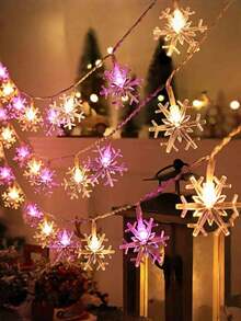 1pc Enchanting Christmas Snowflake String Lights, LED Snowflake Decorative String Lights, Battery Powered, Fairytale Lighting, Plastic Art Decor Indoor Lighting, Battery Powered With Switch Control, Non-Wireless, Suitable For Christmas Decoration In Living Room, Bedroom, Staircase, Handrail, Christmas Tree, Bedroom, Party, Wedding, Christmas Party Romantic Atmosphere Decorative Lights [Batteries Not Included]Christmas Decoration XMAS Decor Christmas Tree Gift Decor Thanksgiving Wedding Home Decor Home Decor Fall Decor Autumn Decor Birthday Decorations For Gifts Party Supplies Indoor Outdoor Garden Holiday Festival Decor Halloween Decor Wall Decor Halloween Ornaments