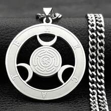 威卡三重月亮女神赫卡忒之轮不锈钢吊坠项链 Strophalos 赫卡忒魔法符号饰物 PIN 珠宝礼物 - 項鍊 - 查看 10