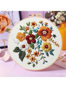 1 件刺绣套件，20x20cm/7.9x7.9 英寸，美丽的花朵主题，手工 DIY 刺绣套件，适合成人和初学者，包括用户手册、印花布、刺绣框架以及针线