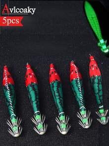 AVLCOAKY 5 piezas Cebo de pesca de 10cm/6g con anzuelo y cola luminosa de plástico tipo calamar, cebo para pesca de pulpo y sepia en agua salada