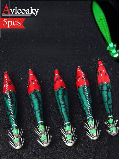 AVLCOAKY 5 piezas Cebo de pesca de 10cm/6g con anzuelo y cola luminosa de plástico tipo calamar, cebo para pesca de pulpo y sepia en agua salada