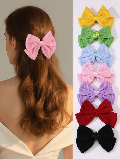 1 Stück modischer, bunter, süßer Haarclip mit Schleife für Damen, geeignet für den täglichen Gebrauch, Festivals und Freizeitbekleidung (erhältlich in Gelb, Pink, Blau, Grün, Lila, Rot, Schwarz)