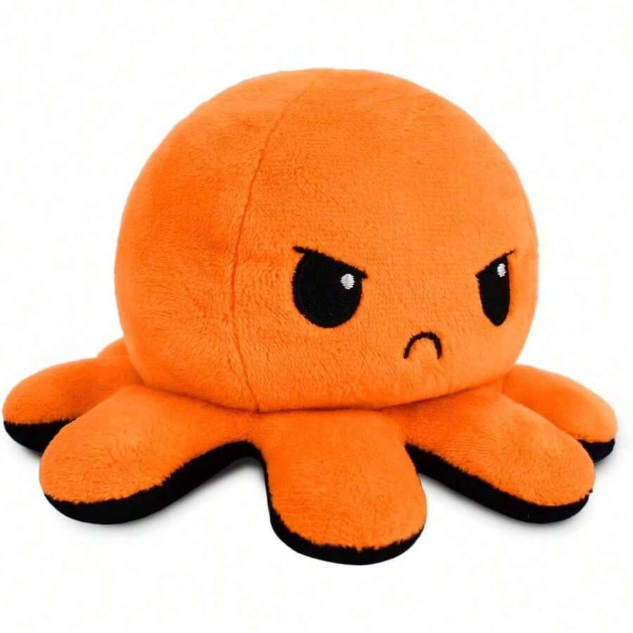 Original Reversible Octopus Pillow - Black + Orange - Adorable Sensory Fidget Animal To Show Your Mood - Perfect For Halloween! - Black + Orange - 查看 1
