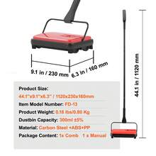 Carpet Sweeper Manual, Floor Sweeper With 300 Ml Dustbin Capacity Easy To Empty, 6.7 Inch Cleaning Width For Home Office Carpets Pet Hair Dust, Red - Đỏ - Xem 7