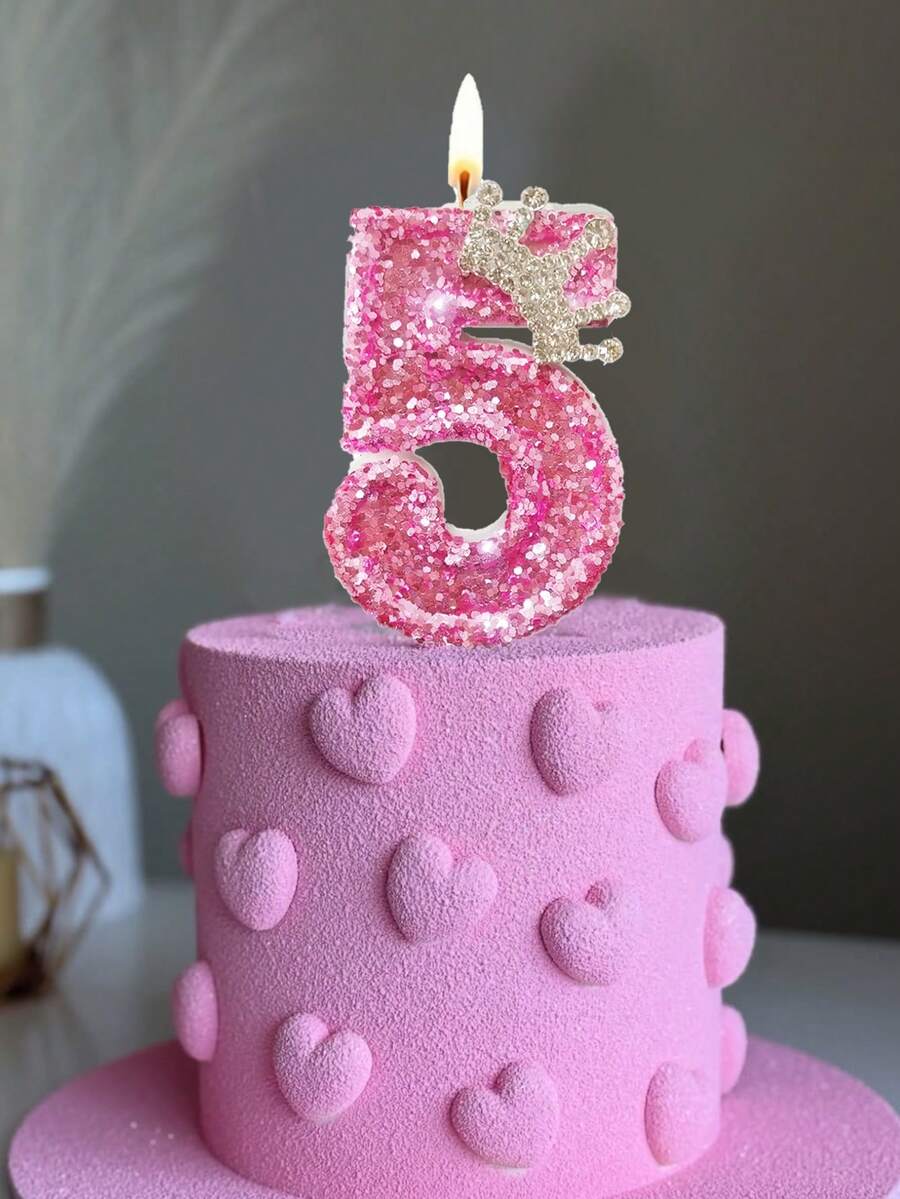 Pale Pink Crystal Crown Numbered 0-9 Birthday Princess Theme Party Cake Decorative Candles