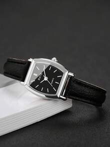 5 件/套女士优雅时尚皮革表带酒桶形表盘小表盘休闲石英腕表组合套装（不含表盒） - 彩色 - 查看 8