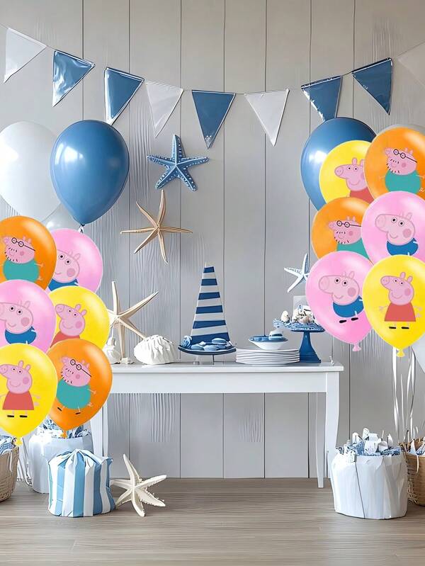 Peppa Pig Artículos de decoración para fiesta de cumpleaños y Navidad con temática de Peppa Pig, incluyendo globos de colores de Peppa Pig y suministros de decoración para escena de fiesta de dibujos animados