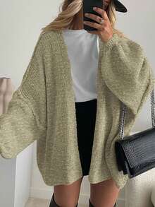 Women's Oversized Cardigan Fall Long Lantern Sleeve Knit Cardigan Lightweight - 霧綠 - 查看 3