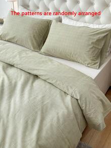 2/3件套亚麻混纺被套组，简约条纹格纹设计（1个被套，1/2个枕套），不含填充物，适用于宿舍、卧室、客房 - 彩色 - 查看 8