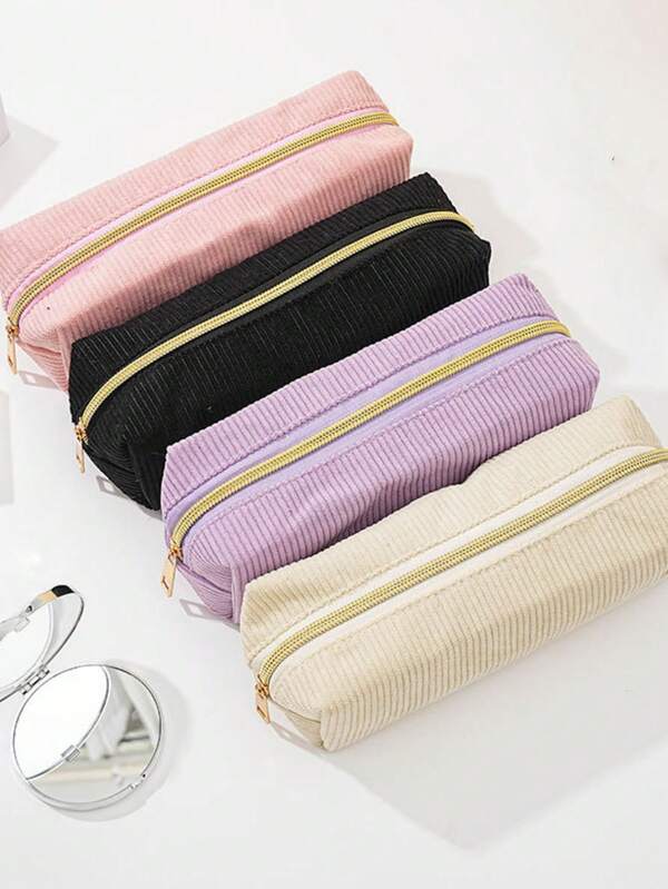 1pc The Simple Corduroypen Case Is Easy To Carry With A Large Capacity,Student Pen Case/Travel Portable/Ladies' Cosmetics Storage Bag,Return To School