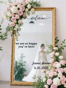 Individuell gestalteter Spiegel Aufkleber Hochzeit Dekor - Willkommen bei unserer Liebesgeschichte Hochzeit Spiegel Aufkleber und Sticker - Individuell anpassbare Größe Schild Aufkleber Vinyl Transferfolie - Hochzeit Dekor DIY Hochzeit Aufkleber - Individuell anpassbare Namen - Für Spiegel, Acryl - Hochzeit Spiegel Schild - Individuelle Spiegel Beschriftung Aufkleber - Frisch Vermählt - Hochzeit Ehe Dekoration/ Moderne Hochzeit Willkommensschild /Personalisierte Paarnamen und Daten/Spiegel Aufkleber-Bridal-Shower/Hochzeit Spiegel Vinyl Aufkleber