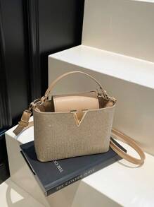 1 buc. Geantă de mână în formă de V cu paiete, stil matur, magnetic, pentru seară, curea de umăr lungă și confortabilă, PU, geantă crossbody, versatilă, casual, foarte atractivă, potrivită pentru ieșiri în oraș, în aer liber, utilizare zilnică, potrivită ca și cadou pentru familie și prieteni, genți pentru doamne la modă