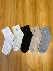 5 pares de meias femininas, quentes e macias, com bordado de laço, casuais, para casa, festa, meias esportivas para outono/inverno