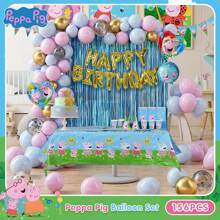 Hasbro 官方授权 156 件小猪佩奇餐具和气球套装盘子杯子餐巾气球礼品袋派对帽横幅桌布五彩纸屑贴纸粉色主题生日装饰用品