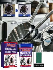 JUE FISH 100g Stainless Steel Cleaning Paste - Removes Stains, Rust, Polishes And Degreases Stainless Steel Pots, Pans, Stovetops, Hoods, Rust Remover, Multi-Purpose Kitchen Cleaning Powder, Suitable For Pots, Pans And Surfaces, Stainless Steel Cleaning Paste - Pot Cleaning Agent; Stainless Steel Cookware Cleaner; Stove Cleaner; Cleaning Supplies; Iron Cleaner; Kitchen Supplies; Kitchen; Cleaning; Kitchen Utensils, Pots, Stoves - Multicolor - View 13