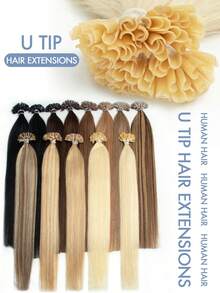50片U型接发,100%真人Remy发,角蛋白融合,直发,自然柔顺,黑/棕/金渐变色可选,12/16/20英寸,30克/包,适合所有种族,百变发型,自然效果,渐变色发束,无需胶水,即戴即用,完美适用于假期、派对、上学、新娘造型等场合。 - 彩色 - 查看 4