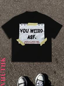 VHUTHK (220 Pure Cotton T-Shirt) 'YOU WEIRD' Letter Double-Sided Printing Y2k Style Printing Men's Summer Round Neck Short Sleeved Casual Cotton