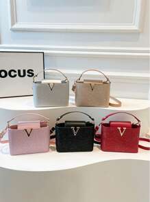 1 buc. Geantă de mână în formă de V cu paiete, stil matur, magnetic, pentru seară, curea de umăr lungă și confortabilă, PU, geantă crossbody, versatilă, casual, foarte atractivă, potrivită pentru ieșiri în oraș, în aer liber, utilizare zilnică, potrivită ca și cadou pentru familie și prieteni, genți pentru doamne la modă