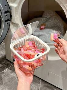 2PCS/1PC洗衣珠收纳桶家用浴室收纳罐按压盖收纳盒洗衣液储存罐香氛珠专用盒浴室精致透明包装罐 - 彩色 - 查看 4